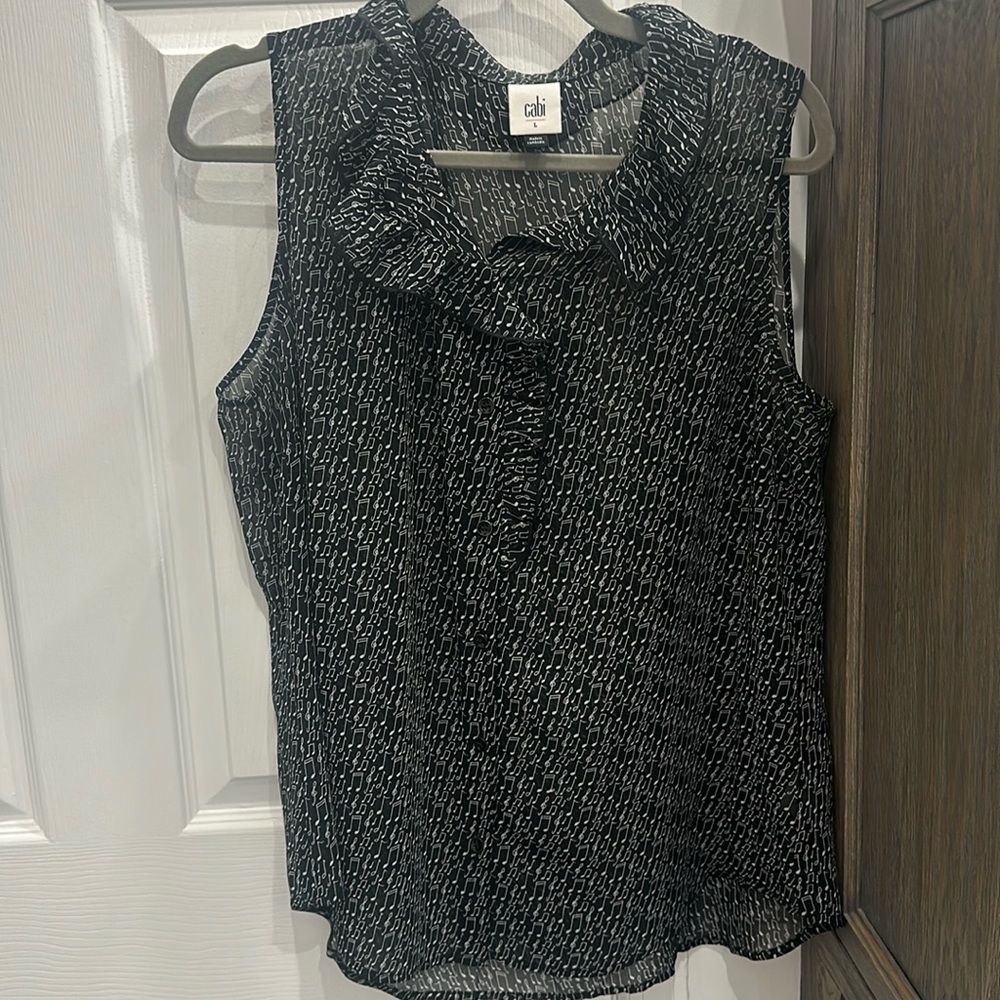 CAbi Black Music Note Sleeveless Blouse - Size L